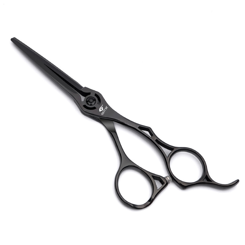 Ensemble de coiffure professionnel haut de gamme noir brillant, comprenant des ciseaux à effiler droits et une tondeuse._voghion.com