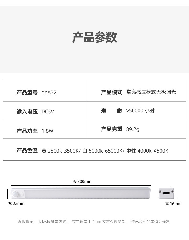 Tira inteligente LED recargable luz del sensor del cuerpo humano gabinete de pared luz del Gabinete batería armario luz USB Luz de la noche del pasillo