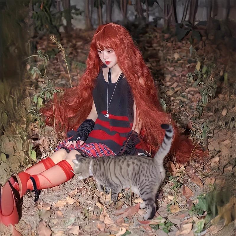 Shun Xi wig female orange 1 meter long hair lolita corn wool roll mori portrait long curly hair full head Shun Xi wig female orange 1 meter long hair lolita corn wool roll mori portrait long curly hair full head
