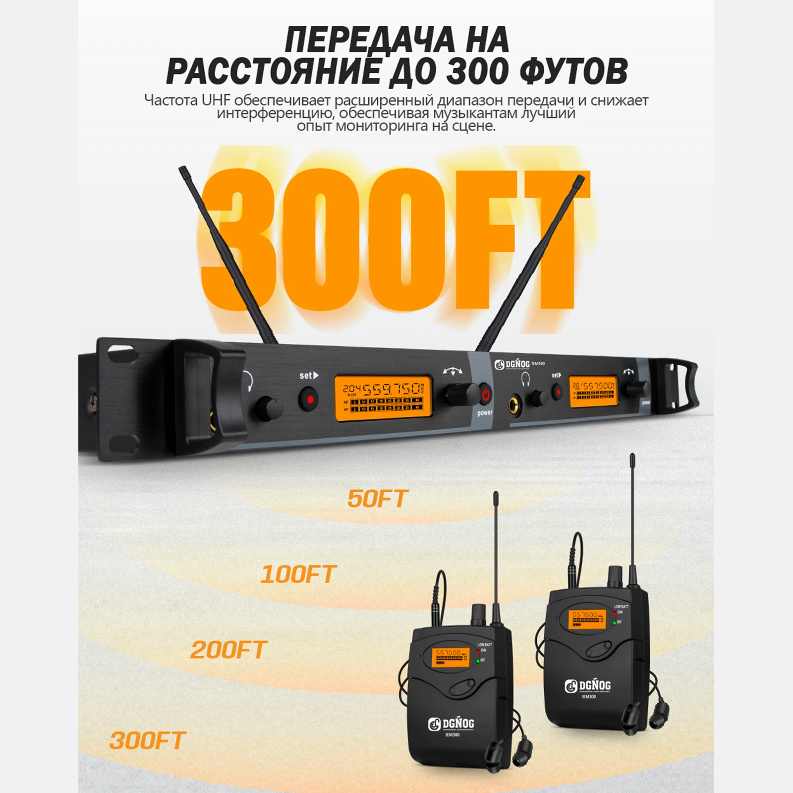 Мониторная система DGNOG IEM300, двухканальная беспроводная портативная приставка для сцены
