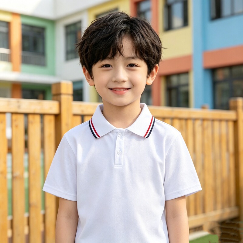 2026 Summer Kidsren's White T-Shirt Short-Sleeved Boys' Polo Shirt with Contrasting Collar for Boys and Girls Breathable Polo