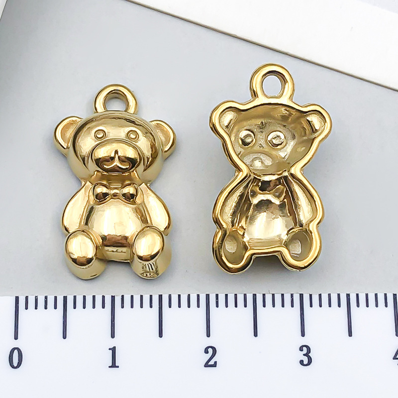 不锈钢diy饰品配件卡通系列金色小熊立体手链项链钥匙扣吊坠挂件|undefined