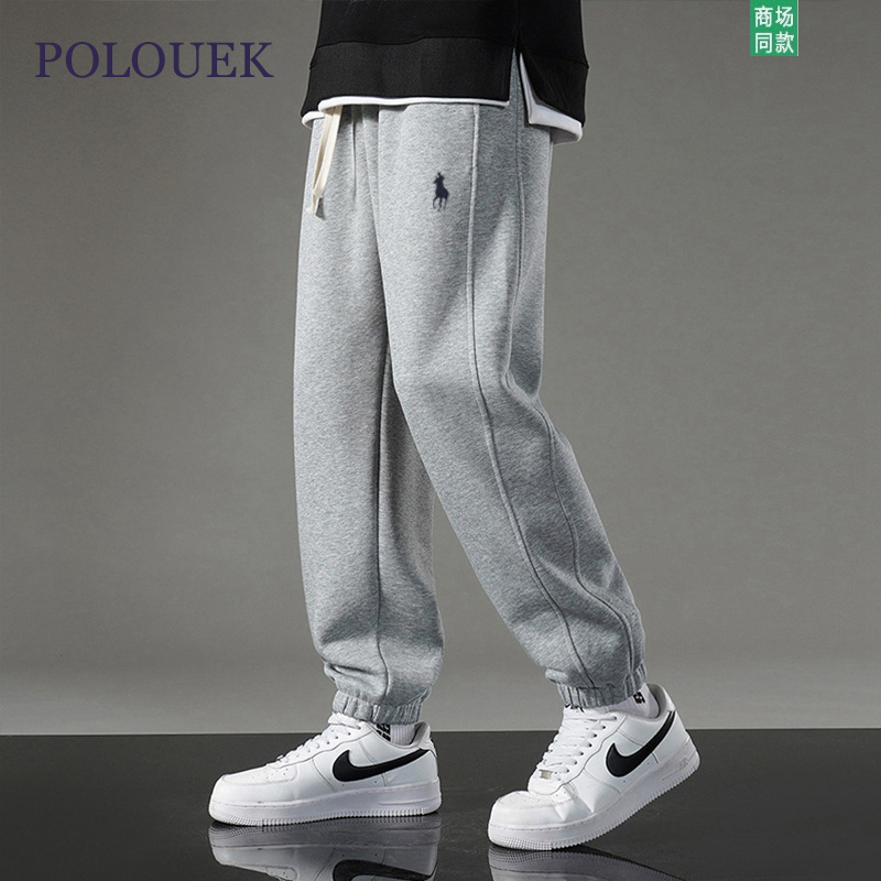 Rl Paul Pony Logo Embroider Men's Casual Pants Autumn and Winter New Trendyy Loose Harem Pants Fashion Pure Color Sweatpants