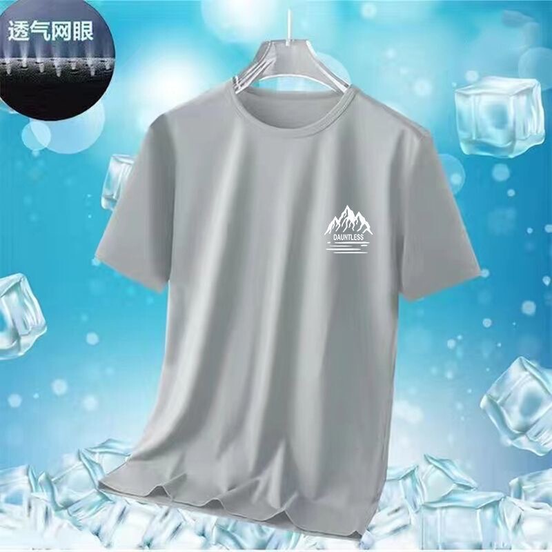 Ice Silk Mesh T-Shirt Men's Summer Short-Sleeved White T-Shirt Loose Large Size Men's Quick-Drying Breathable Sports T-Shirt Men's