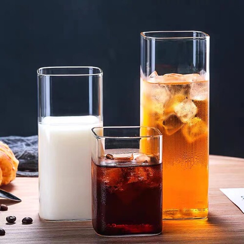 Square glass cup household water cup for women simple Ins high borosilicate Nordic with straw transparent milk beverage cup