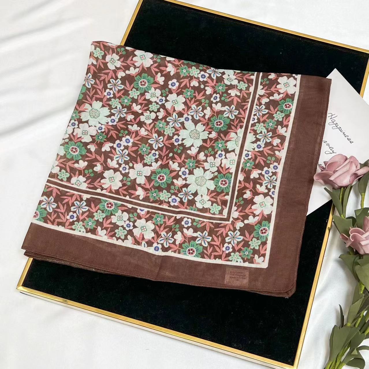 60g Weight Kerchief Classification Daily Occasion cotton and linen Material Flower Pattern Summer Season Women's Gender IG Style Style Women's IG Style Flower Cotton And Linen Kerchief 169