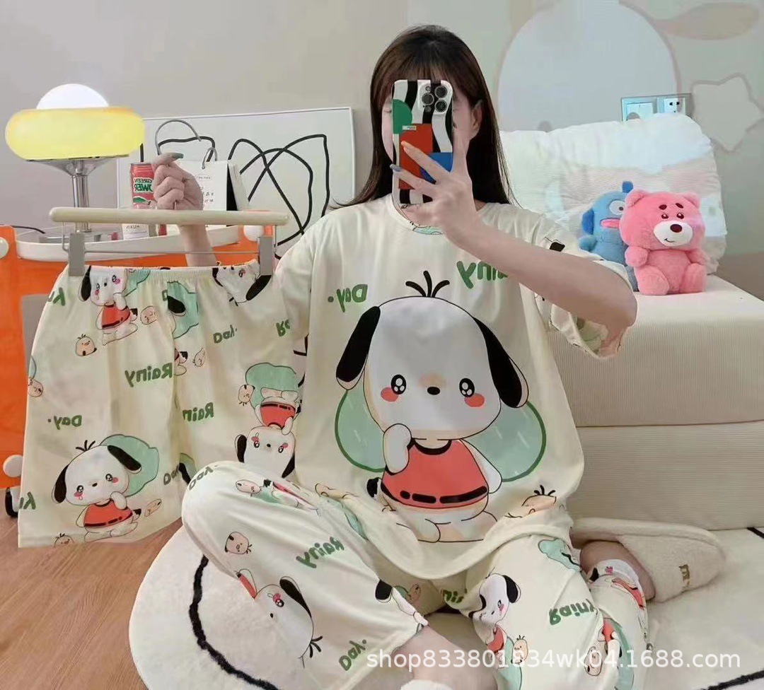 Pijamas transfronterizos de leche de verano pantalones de manga corta tres piezas de dibujos animados lindos ropa de hogar de comercio exterior de labu