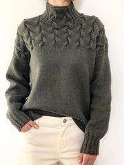 アマゾンクロスボーダー現物女装独立駅ebayファッションケーブル編みディテール高襟長袖セーター女