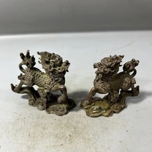 仿古小麒麟神兽一对合金桌面小摆件镇纸古铜包浆收藏工艺品摆饰