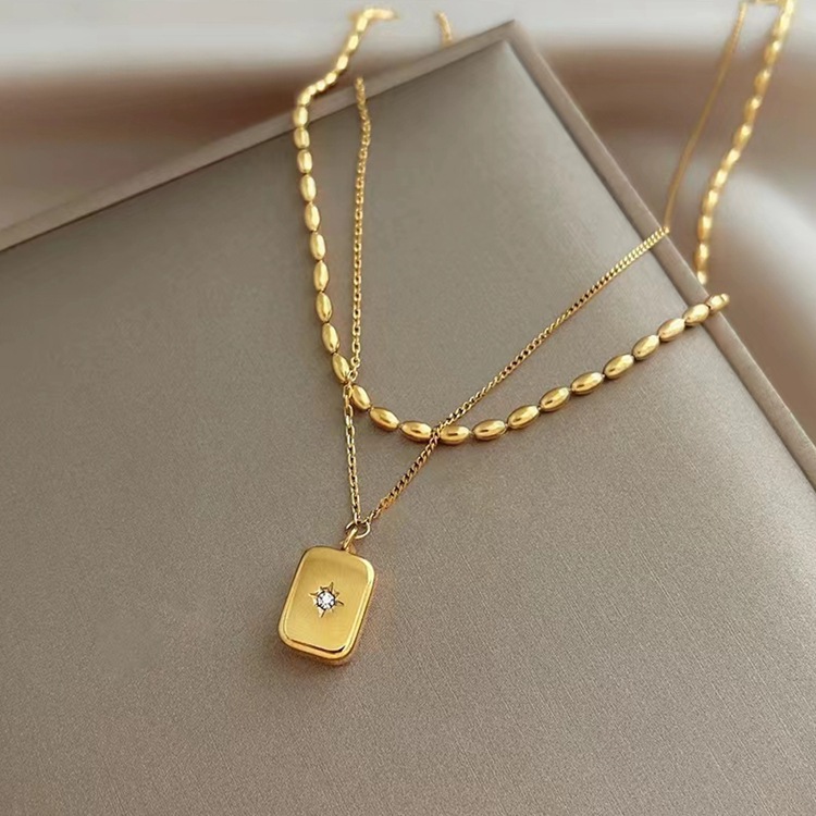 12g Weight Retro Square Star Titanium Steel Inlay Zircon Necklace 1 Piece
