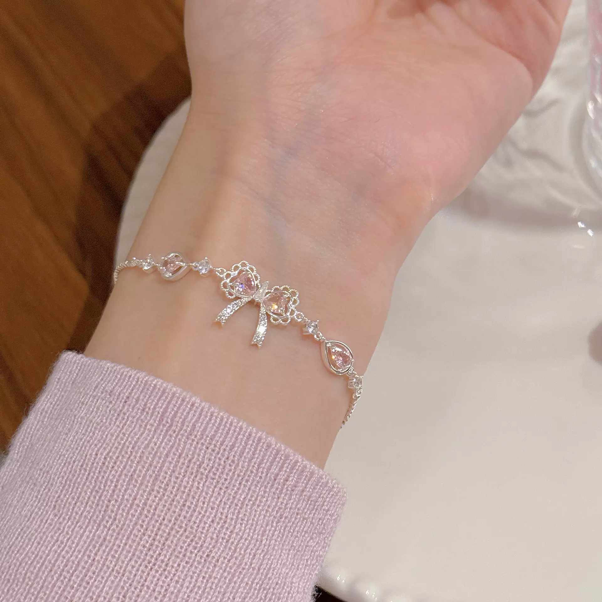 蝴蝶结蕾丝花边手链轻奢小众超仙清新甜美饰品高级感精致气质时尚