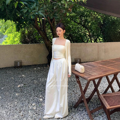 早秋套装女装纯欲风吊带背心内搭修身长袖开衫外套阔腿休闲长裤子