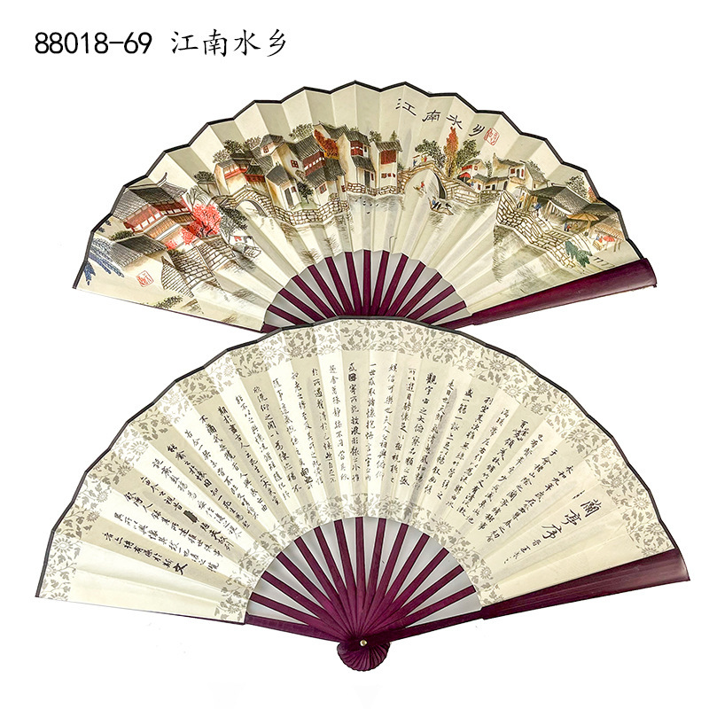 古風10寸男扇中国風両面図案印刷折扇演出道具絹布扇子卸売り|undefined