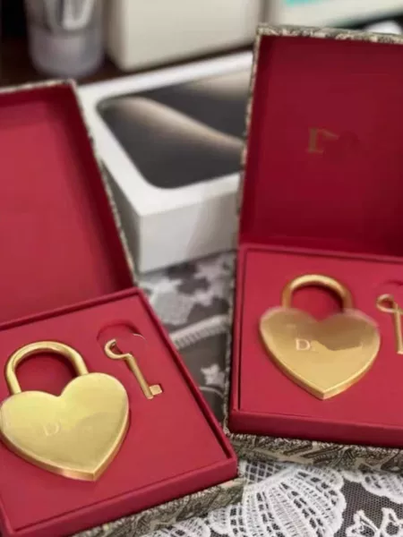 D's new Valentine's Day gift: a cute and high-end golden metal heart-shaped lock with a key, packaged in a gift box, and includes a charm