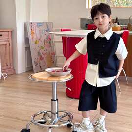 男童夏装套装2025新款中大童夏季男孩演出礼服儿童西装马甲三件套
