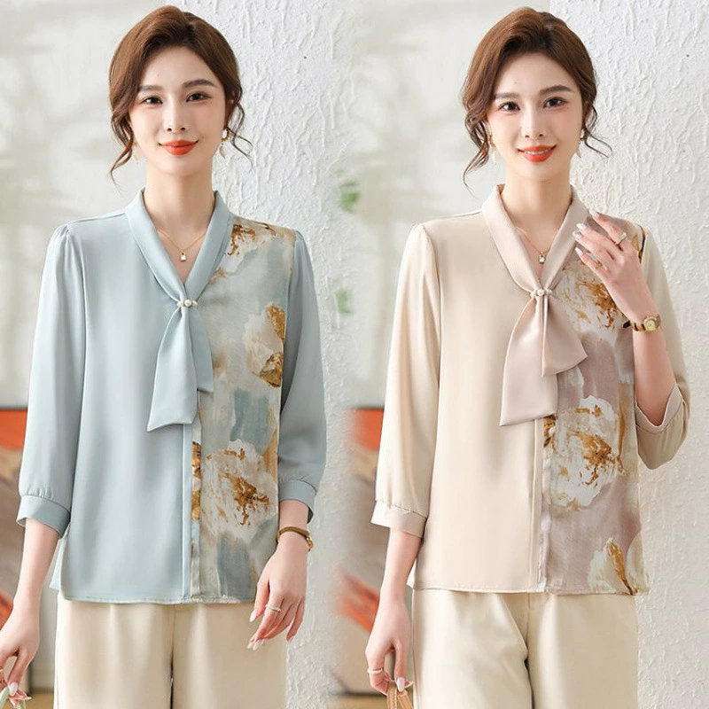 Летние топы для мам 2025, новые весенне-летние шифоновые рубашки для женщин среднего и старшего возраста, модные рубашки