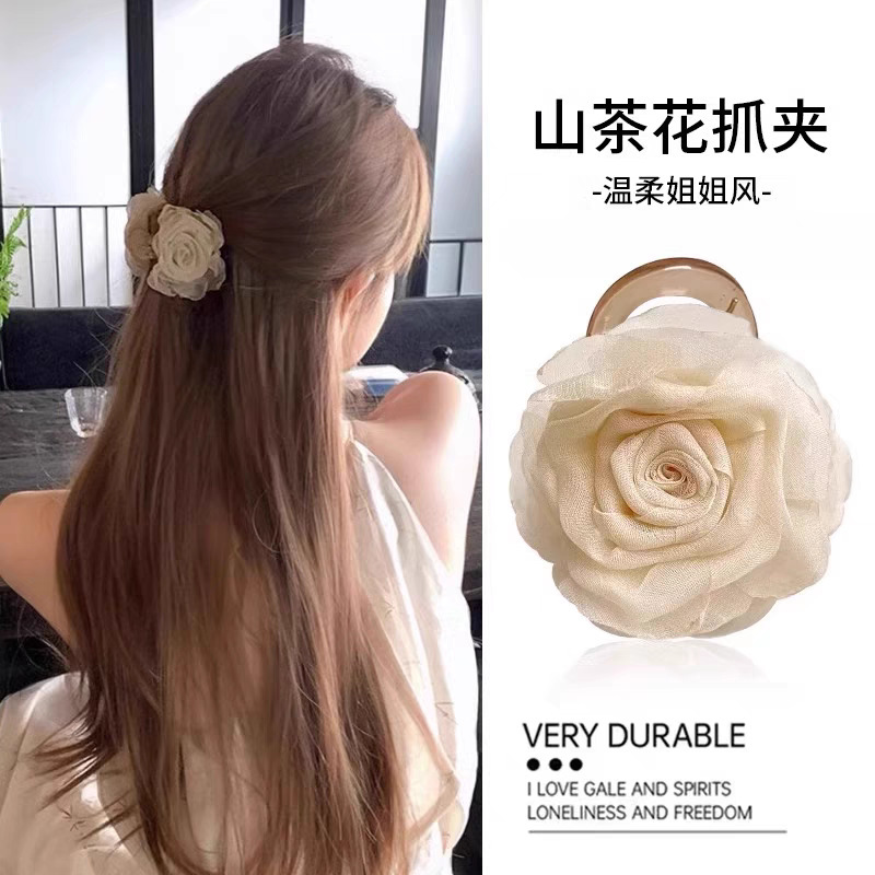 超仙仿真玫瑰花发夹后脑勺气质低马尾百合花朵抓夹氛围感百搭发饰|undefined