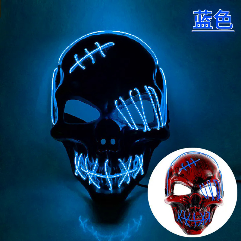 Hot sale horror Halloween LED máscara de esqueleto fiesta luminosa luz de neón LED camuflaje esquina facial
