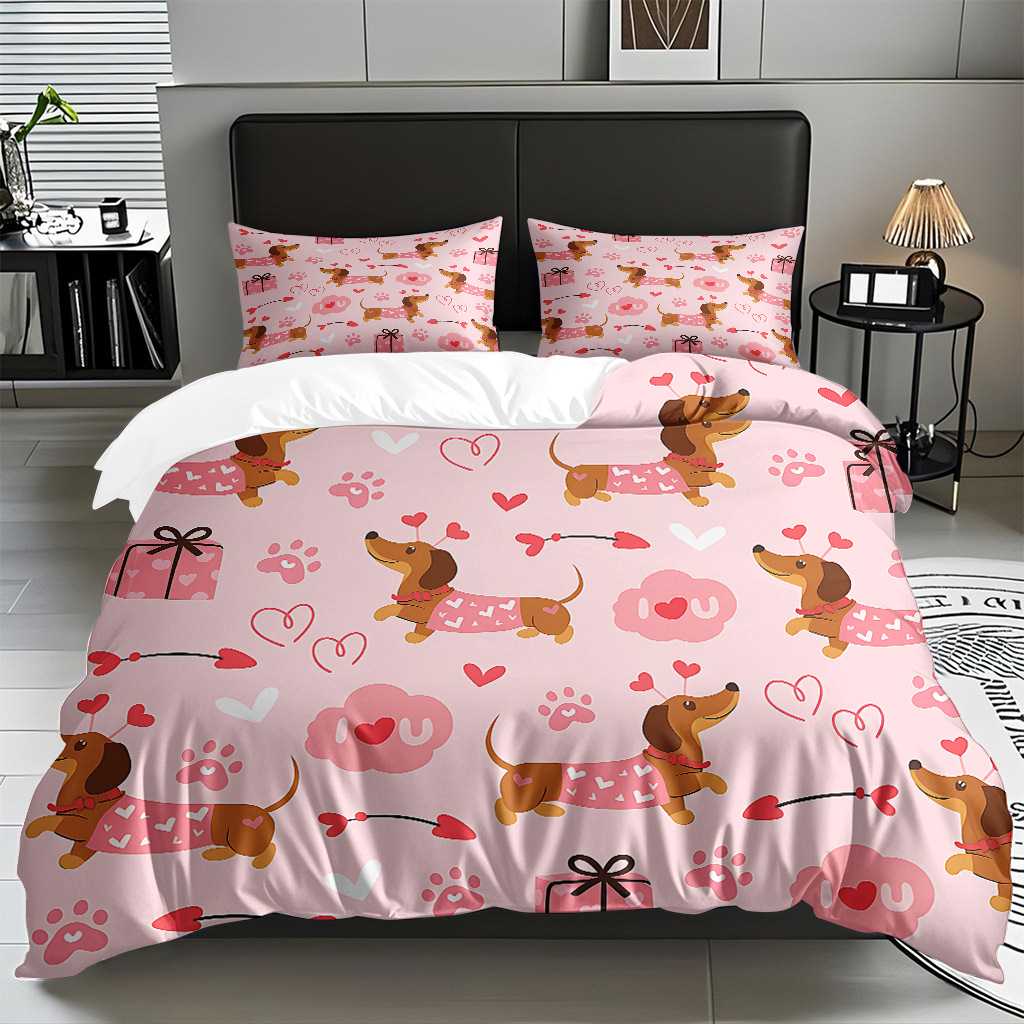 Fábrica de origen transfronteriza textil doméstico TEMU / JIT suave piel abrasiva caricatura cachorro impresión digital set edredón