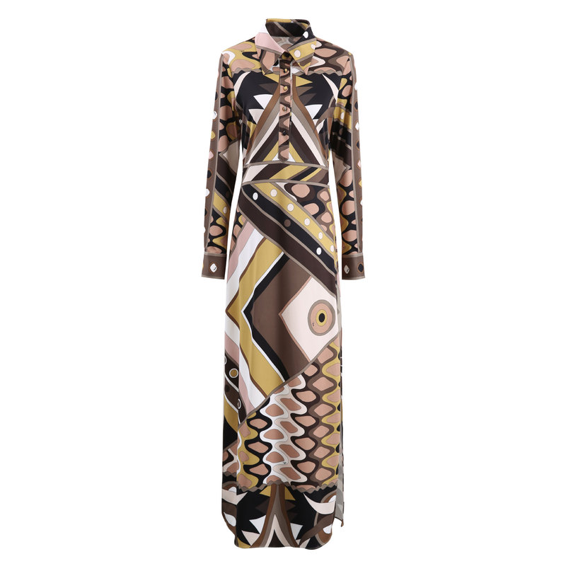2026 Spring and Autumn New Model Cross-Border Trade Independent Station Amazon Quality Printed Lapel Long Sleeve Dress for Women