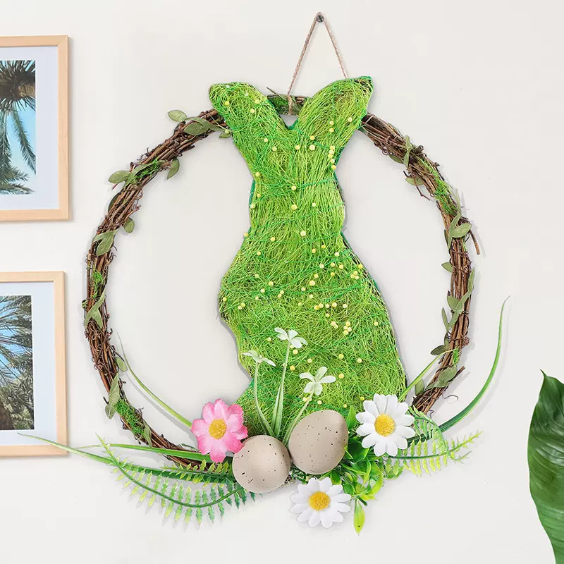 复活节花环藤条木制装饰桌面挂饰仿真花兔子门挂室内田园风装饰品