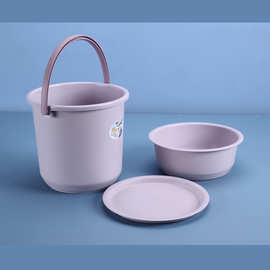 加厚水桶洗脸盆三件套装美式桶塑料家用带盖手提桶学生宿舍储水桶