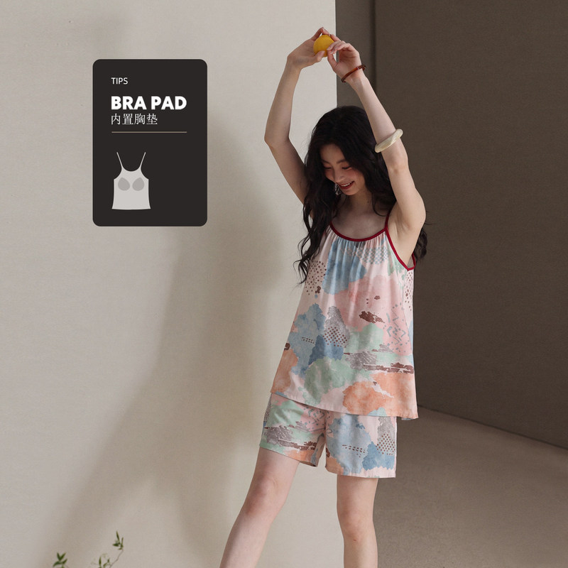【Woven Rayon】Meijiachen Women's Pajamas New Summer Style Camisole Shorts Soft and Comfortable Home Wear Set 【Woven Rayon】Meijiachen Women's Pajamas New Summer Style Camisole Shorts Soft and Comfortable Home Wear Set