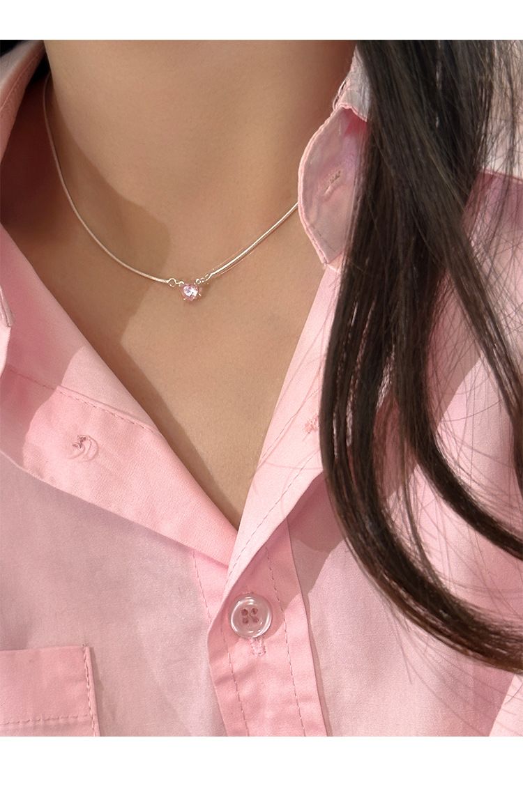 Daily Occasion 925 Sterling Silver Material 925 Sterling Silver Zircon Inlay Heart Shape Solitaire Necklace