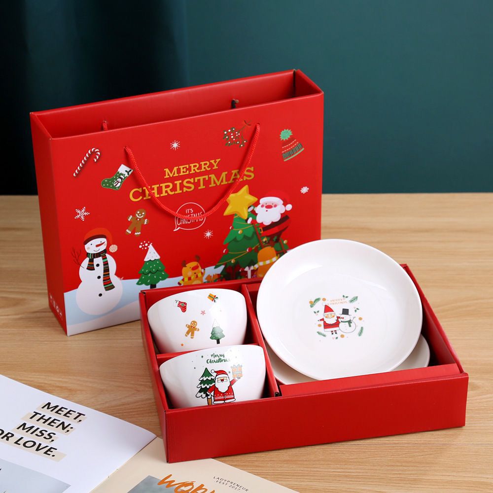 Cerámica de Navidad regalos platos de cerámica creativos conjuntos de platos de cerámica regalos de impresión de logotipo bol