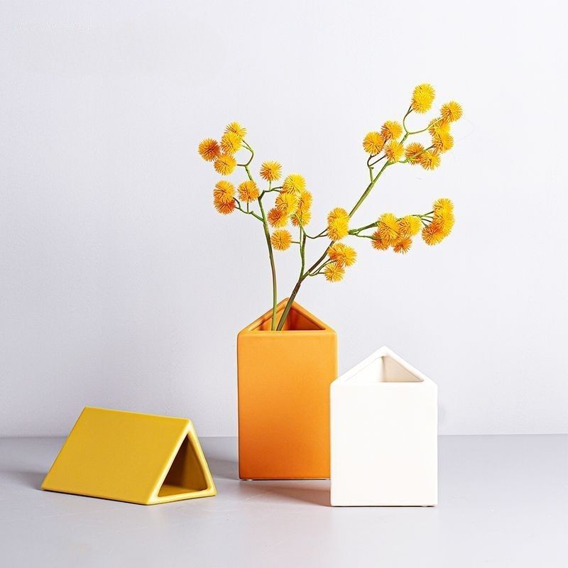 Nórdico geométrico creativo jarrón de cerámica decoración de la sala de estar de escritorio hogar flor seca arreglo de flores decoración suave al por mayor