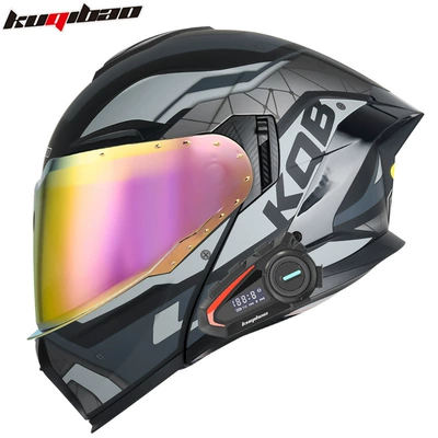 Motosiklet kaskı (dəbilqə) — 3C Certified Full-Face Helmet - matt-black-guard-gray-flower-with-k20-bluetooth-red-plated-m