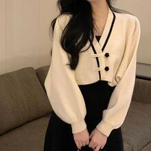 短款新中式盘扣毛衣女2023秋季女设计感小众宽松针织衫外套上衣女