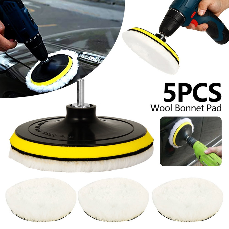 Cross-Border 3-7inch Car Cleaning, Polishing, Waxing and Polishing Disc 5-Piece Set Self-Adhesive Velvet Imitation Wool Polishing Mat