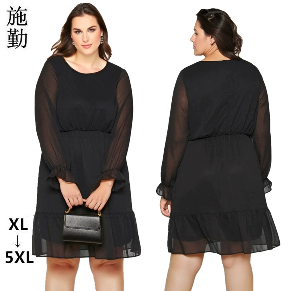 Amazon осень 2024, новое европейское и американское трансграничное женское шифоновое платье больших размеров с длинными рукавами SQ0250