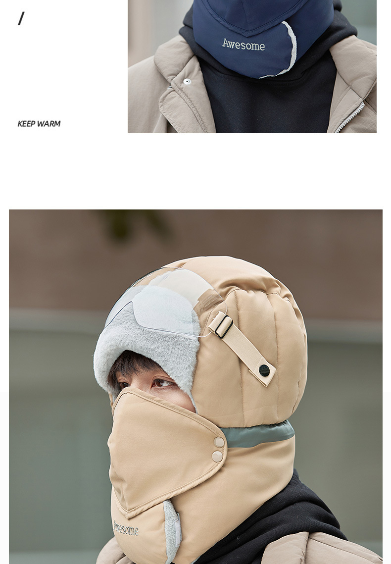 Trapper Hats Hat male winter cotton riding electric bike with wool thickened windproof ear protection hat warm Lei Feng hat female_voghion.com