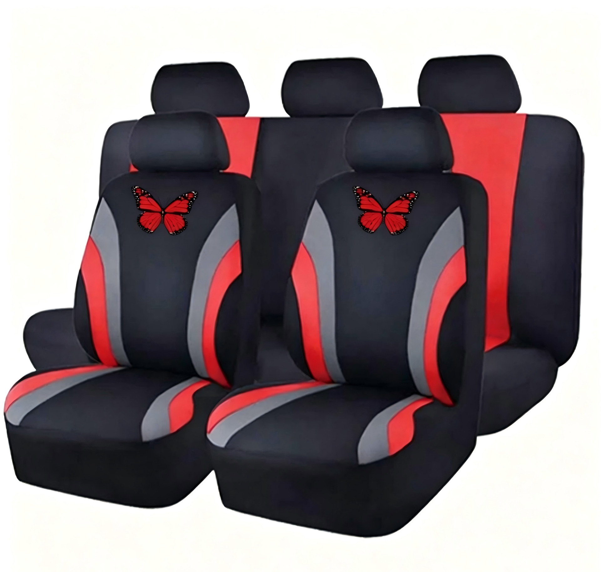 Cross-border bestseller: polyester mesh double-waistline butterfly car seat cover for five-seater, popular export model, suitable for all seasons