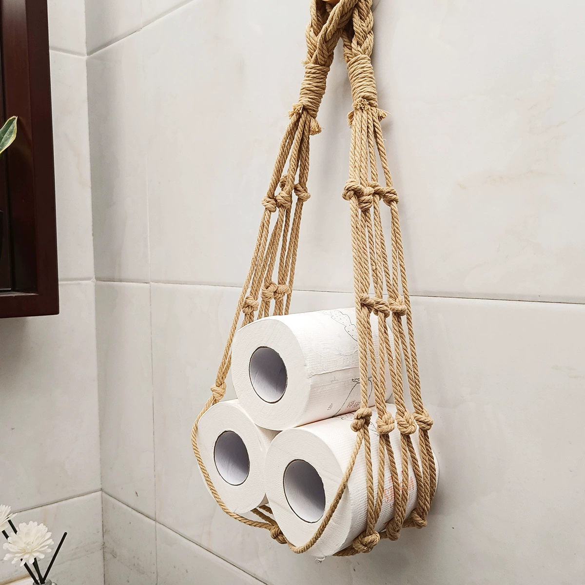 Трансграничная горячая распродажа, тканая вручную сетчатая сумка для хранения туалетной бумаги, хлопковая веревка, тканая подвесная сумка для хранения рулонной бумаги, сетчатая сумка для рулонной бумаги
