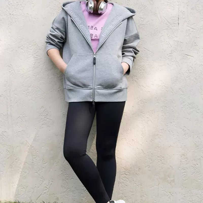 JOMOD同源！ 连帽拉链开衫卫衣女春季灰色运动休闲外套韩系小个子