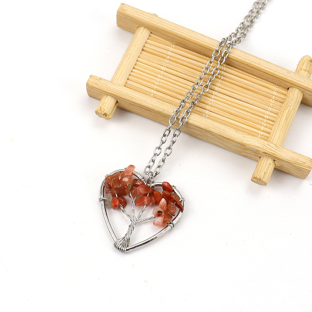 10g Weight Alloy Pendant Material Pendant Necklace Classification Alloy Chain Material 1 Piece Quantity Holiday, Daily Occasion Alloy, natural stone, Agate Material Tree, Heart Shape Pattern Women's Gender Beaded, Hollow Out Design Pastoral, Simple Style, IG Style Style IG Style Pastoral Simple Style Tree Heart Shape Alloy Natural Stone Agate Wholesale Pendant Necklace 9