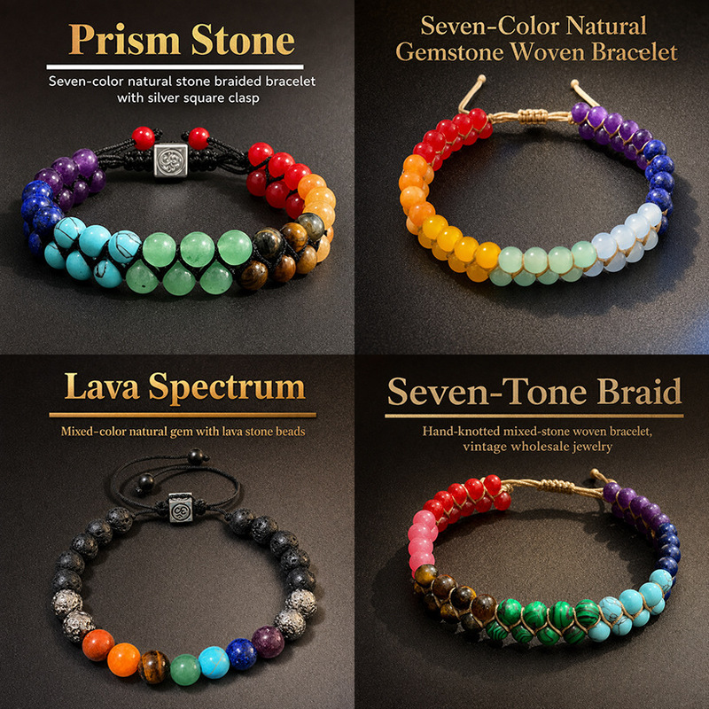 Bohemian style cross-border crystal bracelet, double-layer natural stone hand-woven wristband, colorful stone beads, in-stock wholesale