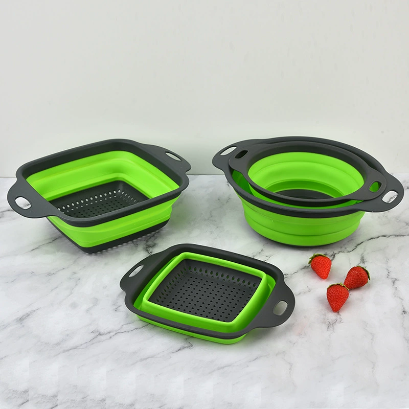 Оптовая фабрика силиконовая круглая корзина с фильтром для воды телескопическая складная корзина с фруктами квадратная раковина сливная корзина кухонный инструмент