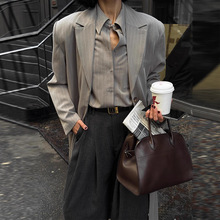 亚马逊2025秋冬新款女装通勤气质百搭细条纹长款休闲西装风衣外套