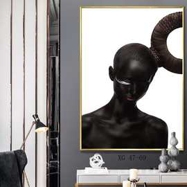 跨境非洲美女型图片壁画发廊酒吧服装店美容美发背景墙面艺术挂画