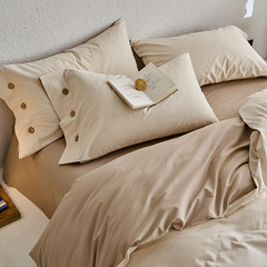 高端100支純棉磨毛四件套全棉秋冬磨毛加厚親膚裸睡純色床品寢具