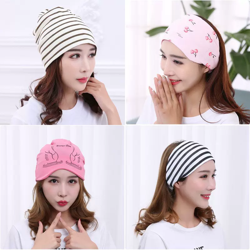 跨境新款简约俏皮眼月子帽套头帽包头柔软精梳产妇妹妹棉质帽子