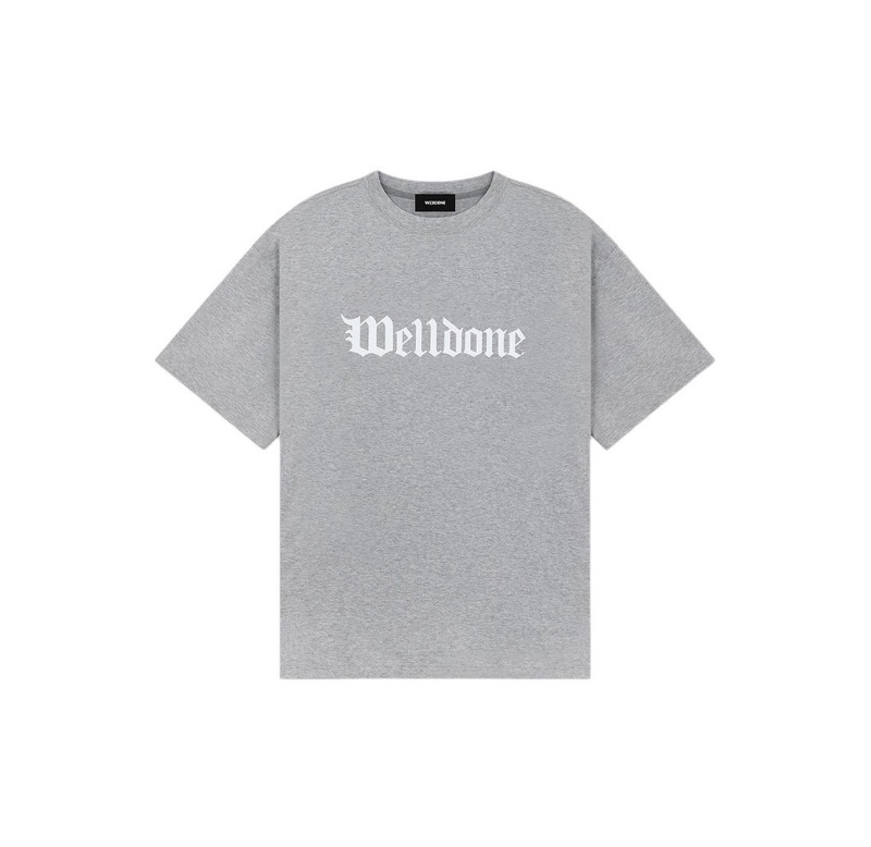 クロスボーダー卸売 25s トレンディなブランドヘビーウェイト WELL ニッチアメリカンスポーツルーズ男性と女性のカップルプリント半袖 T シャツ|undefined