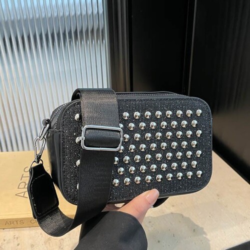 Commuting Fashion Bag 2025 Trendy Rivet Personality Women's Shoulder Strap Crossbody Bag Small Square Bag