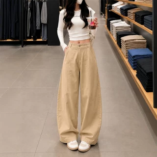 卡其色工装裤女裤子2026新款秋小个子高腰宽松慵懒休闲弯刀阔腿裤
