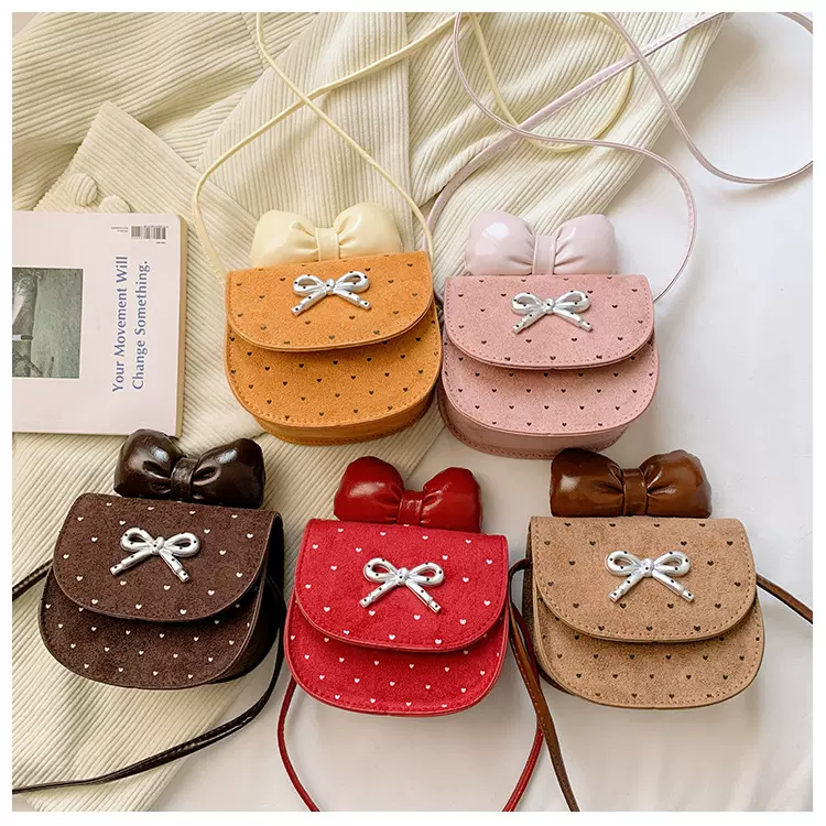 儿童包包新款可爱蝴蝶结小女孩斜跨包小众设计波点女童甜美小方包