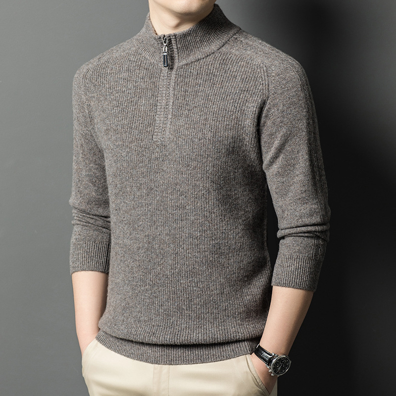 Winter woolen knitted casual solid color base sweater with zipper
